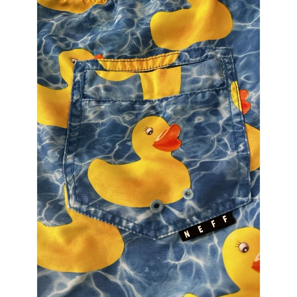 Neff Swim Trunks Shorts‎ Mens Size Small Rubber Duck Drawstring Elastic Waist S